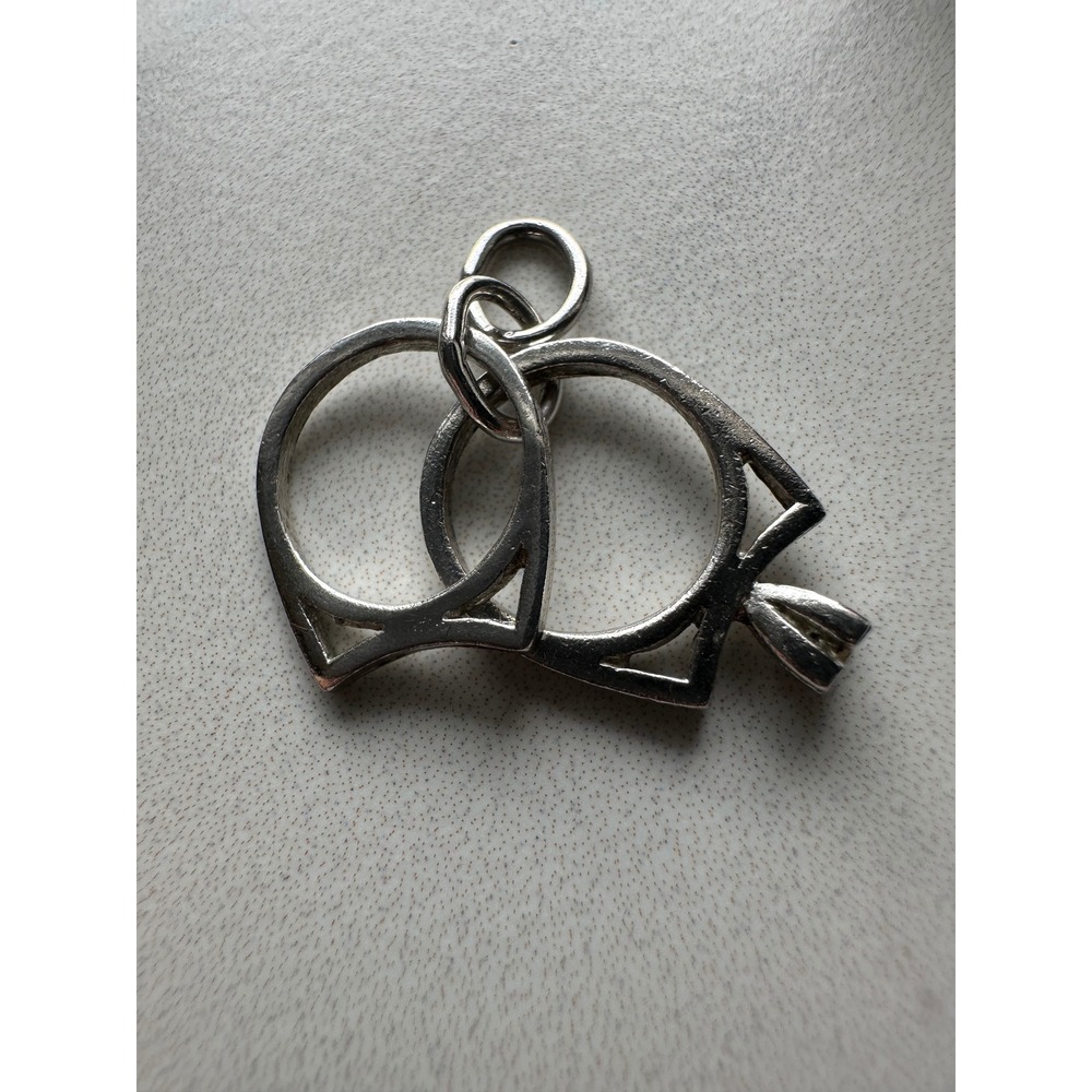 Sterling Silver Interlocking Double Ring Pendant Charm with Solitaire Stone